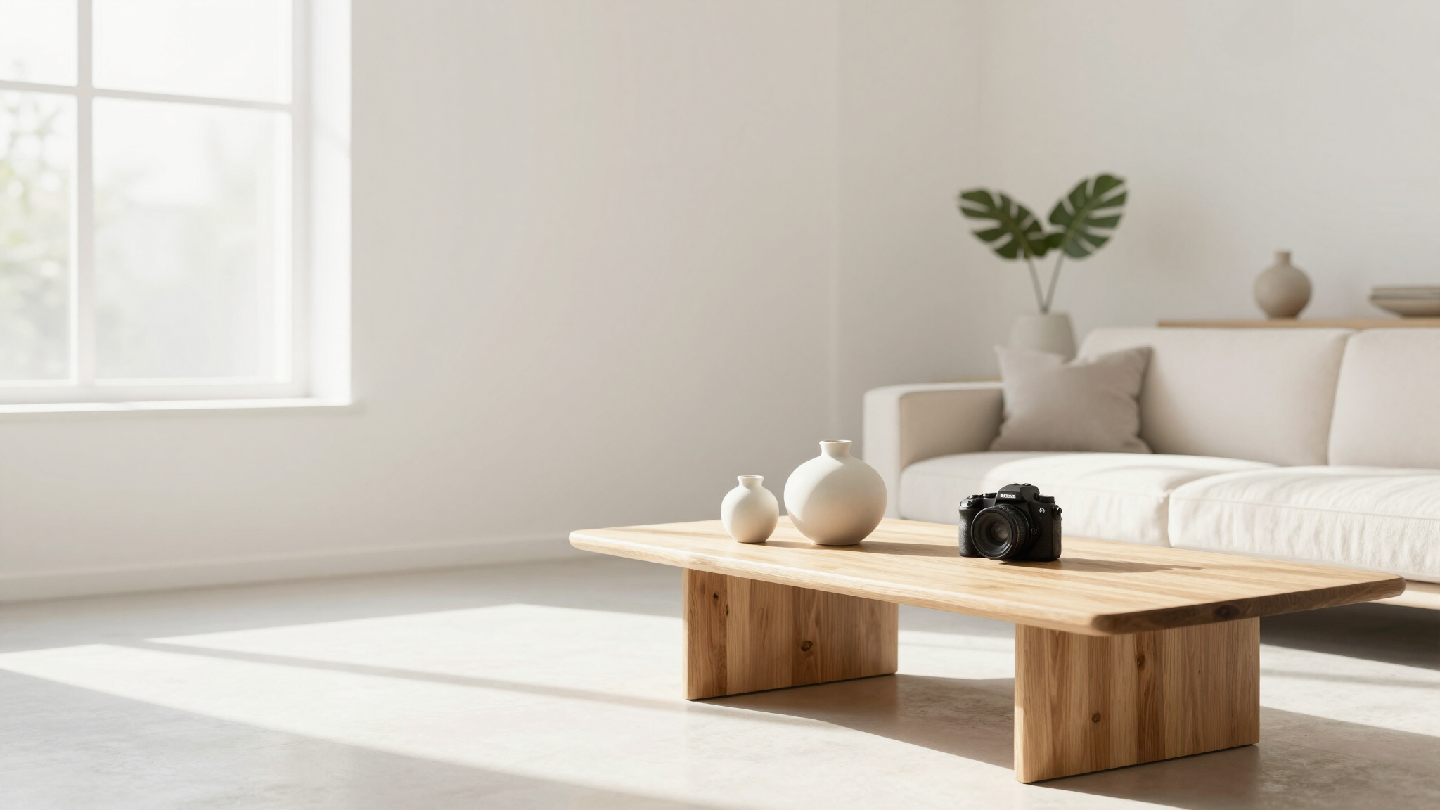 Sunlit, freshly cleaned minimalist living room in a North Texas home